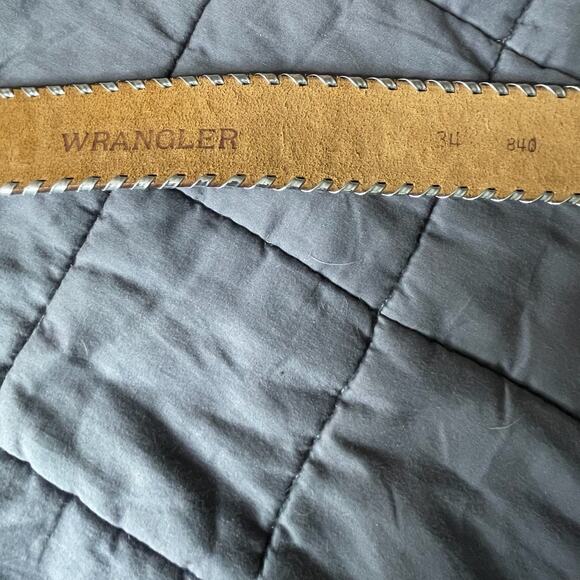 Wrangler Women\'s Western Rodeo Tooled Leather Belt Crumrine Buckle Size 34 EUC main image 5